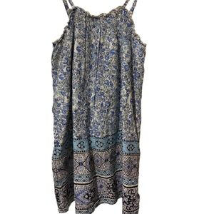 Gap Kids Girls Blue Floral Boho Medallion Cotton Sundress Size L 10 Regular